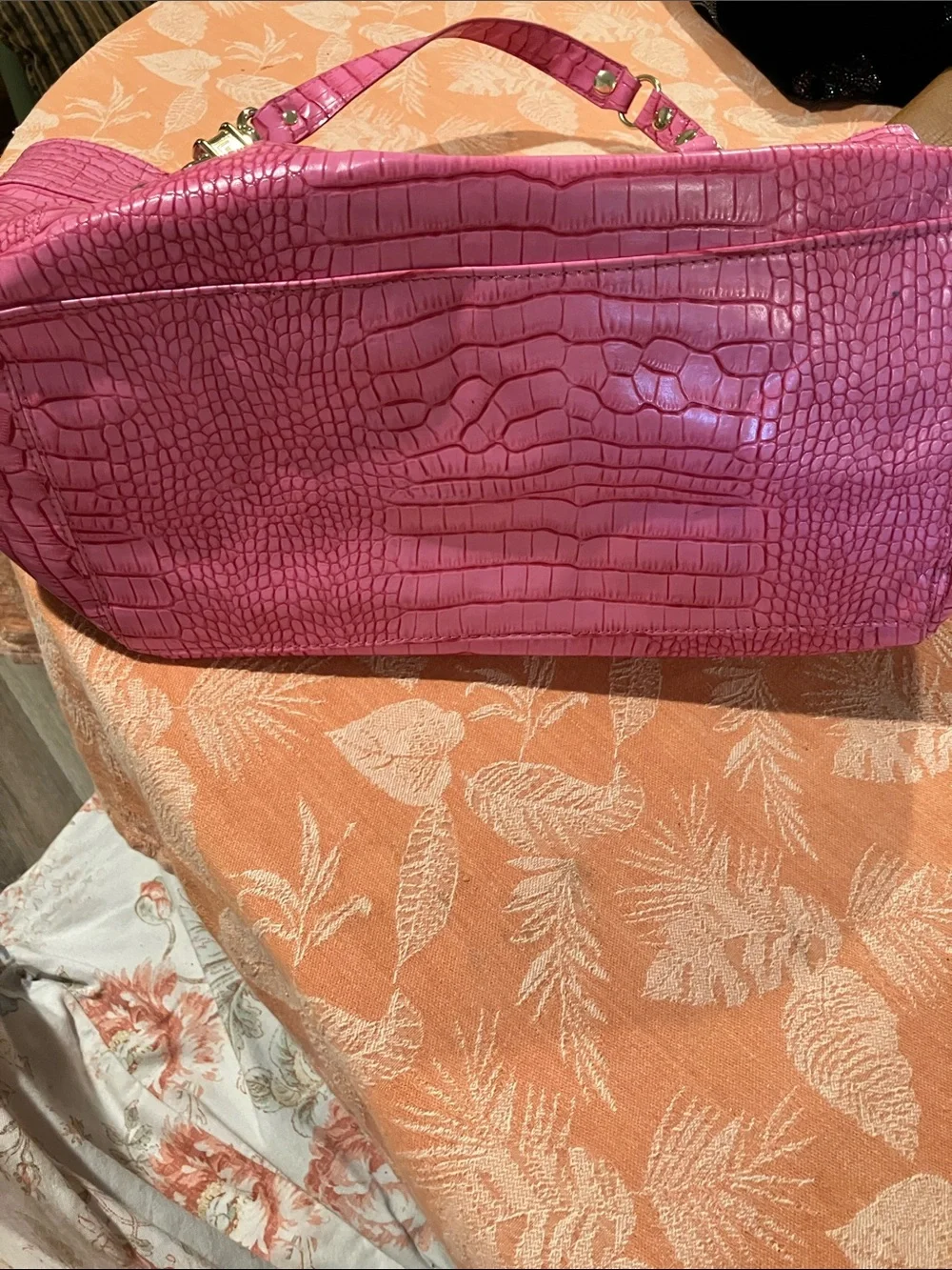 Steven by Steve Madden Fuchsia Croc-Embossed Tote with Gold Hardware